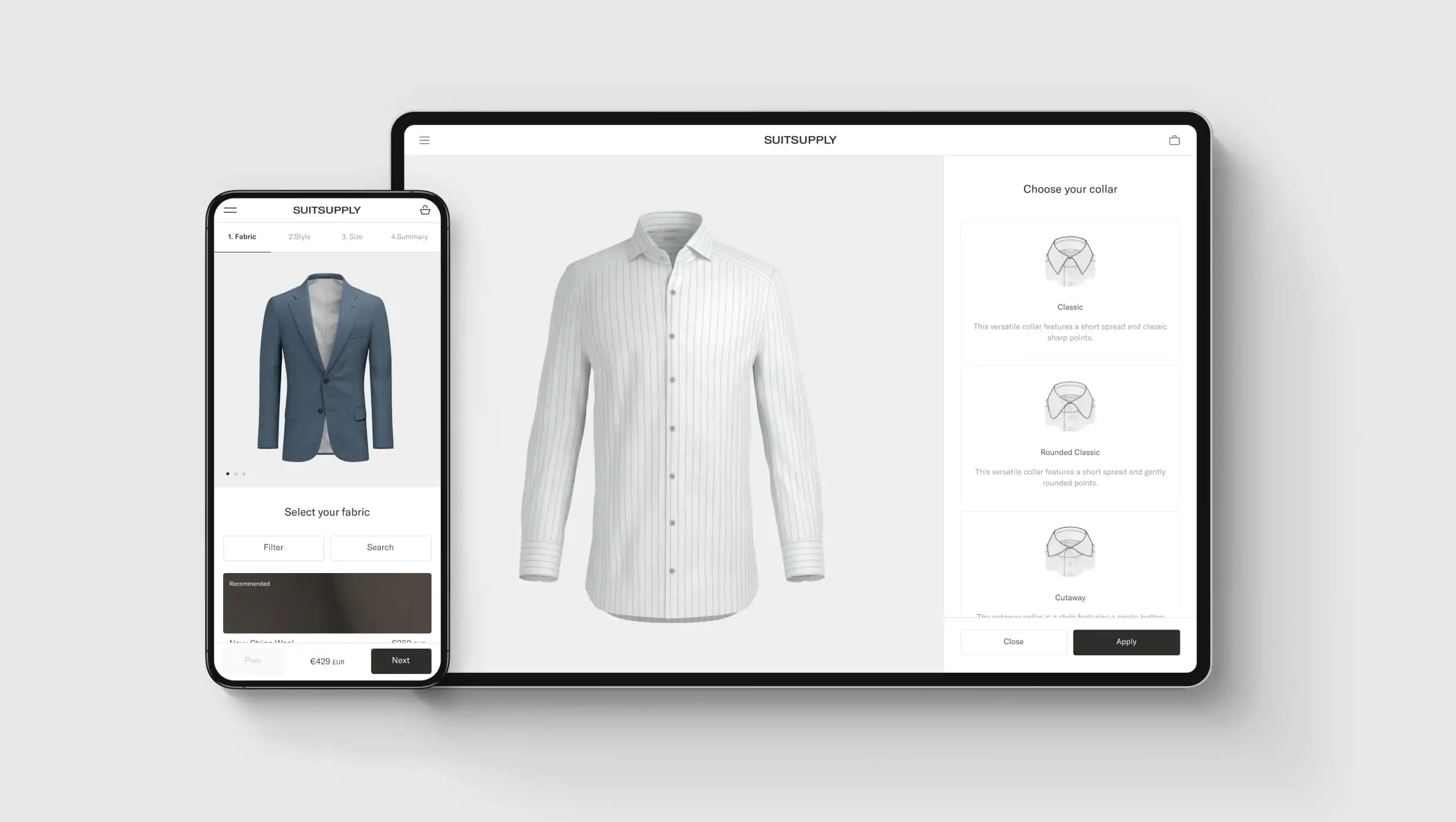 A suit configurator is a digital tool or software application that allows customers to personalize and customize their suits and other formal wear, often in an online retail or e-commerce setting. It offers a unique and tailored shopping experience, allowing customers to design and order made-to-measure or bespoke suits that fit their specific preferences and measurements.