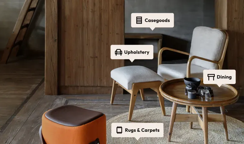 Commerce Bear furniture with category tags