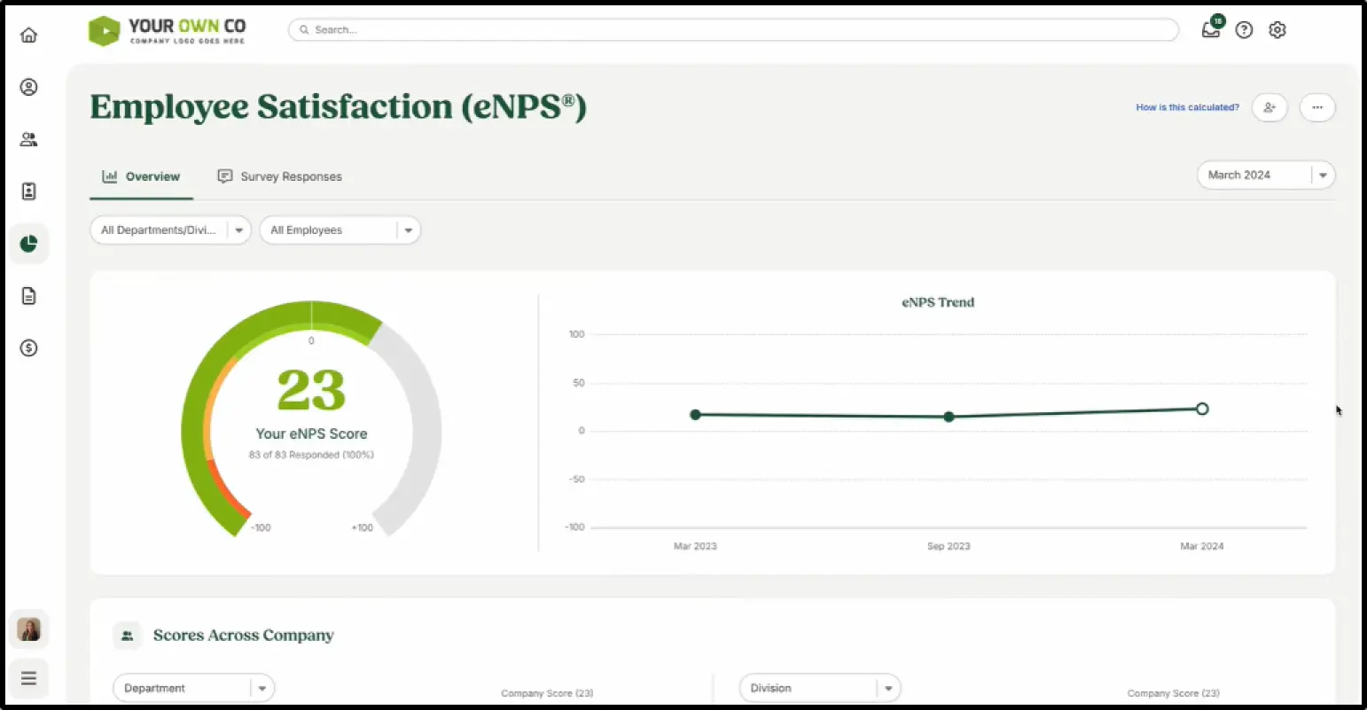 BambooHR’s employee satisfaction screen gives you a quick snapshot of how satisfied employees are with your workplace.
