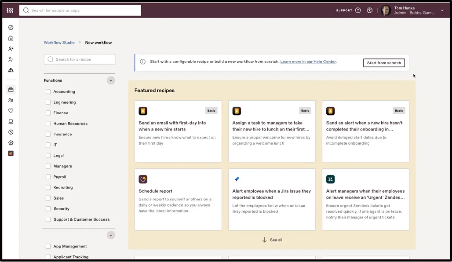 Rippling’s Workflow Studio is where you can use preset workflows or build new ones from scratch, automating any HR-related workflow.