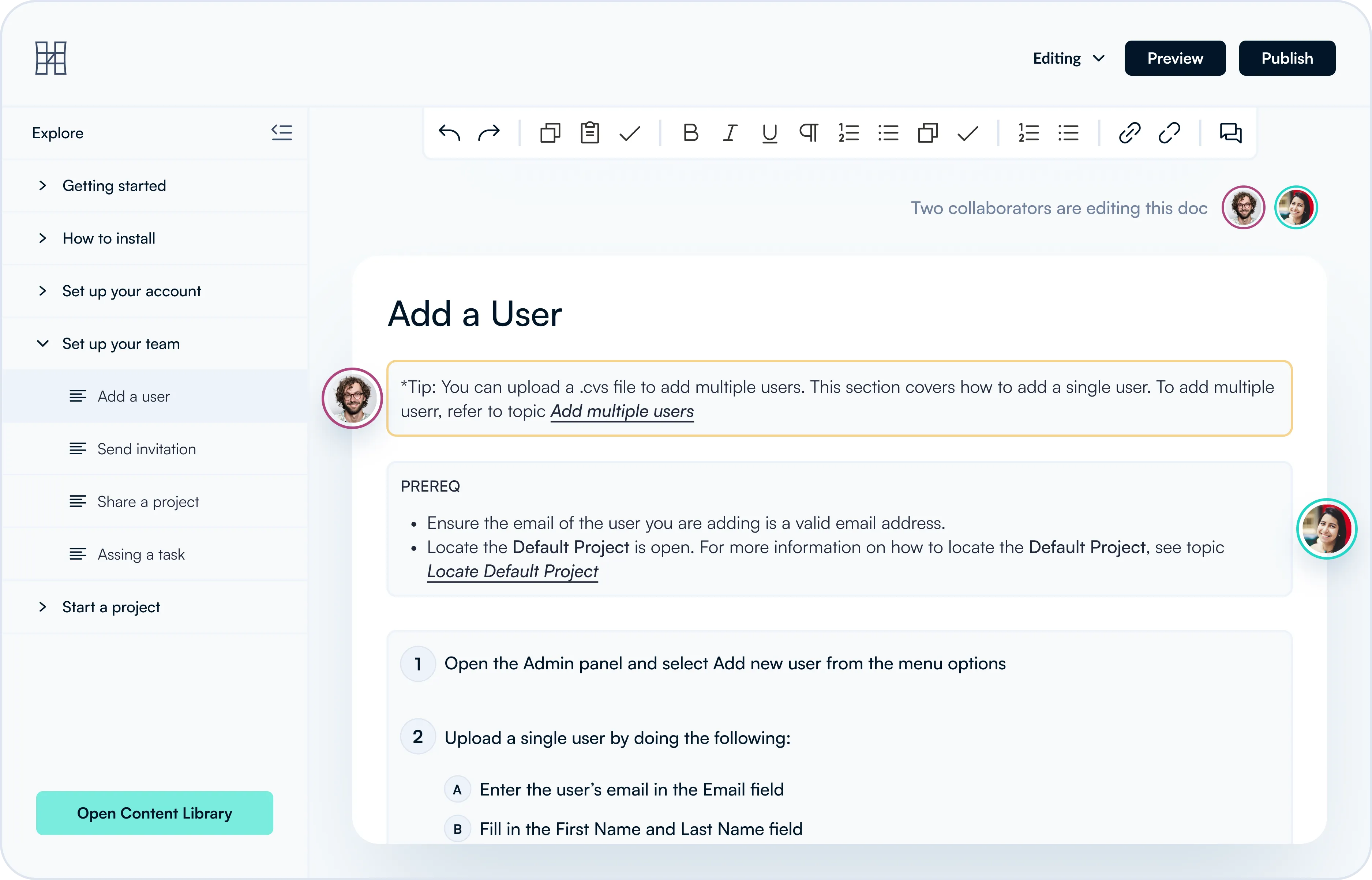 Image of the dashboard showing how to manage team members.