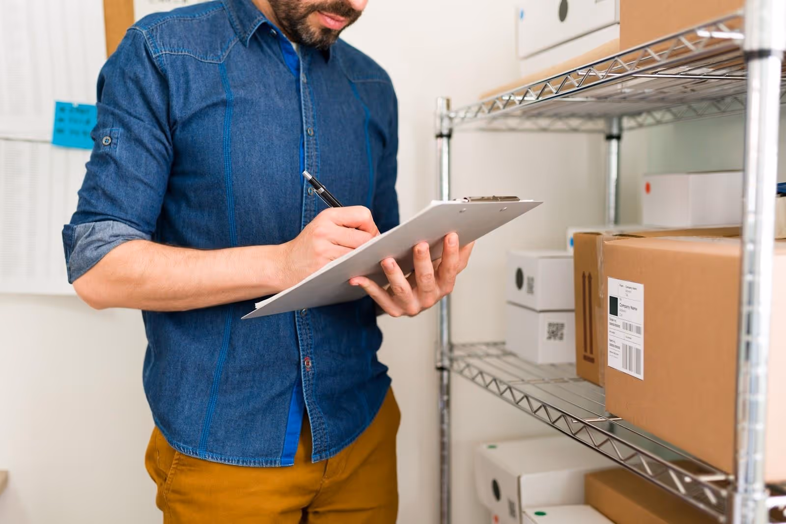 A man manually processing an order