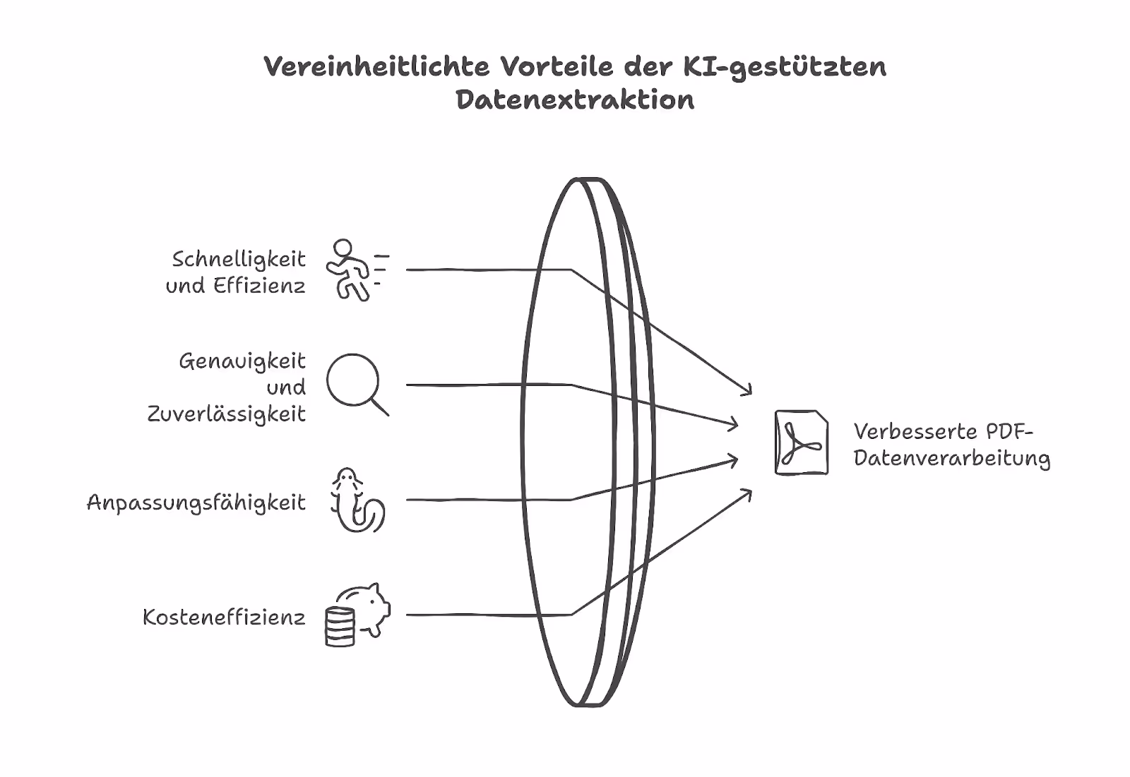 Ein Diagramm, das die Vorteile der KI-gestützten PDF-Datenextraktion für Unternehmen darstellt.