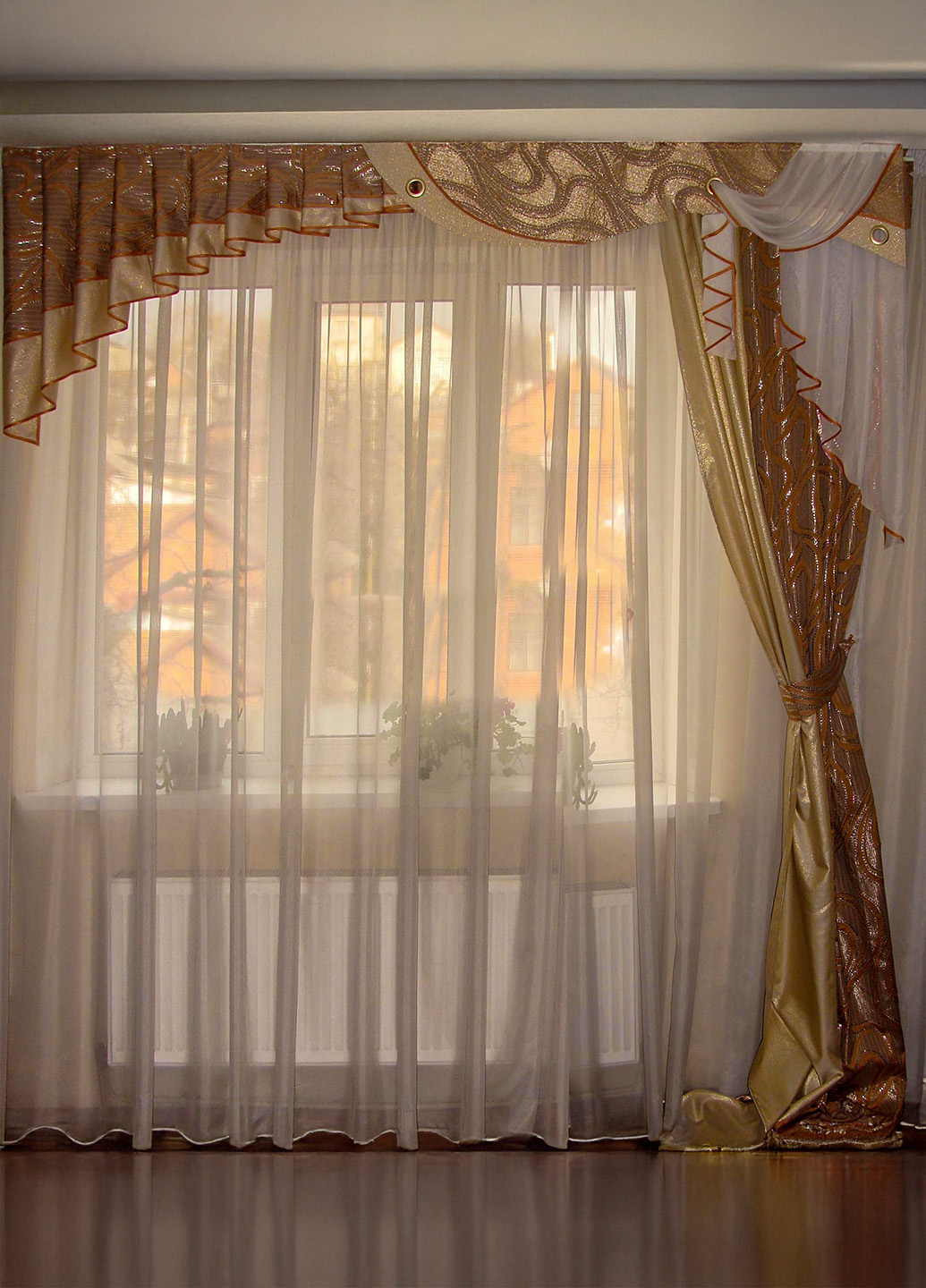Жорсткий ламбрекен Стайл, терракот з коричневим , 2,5м (49ж)