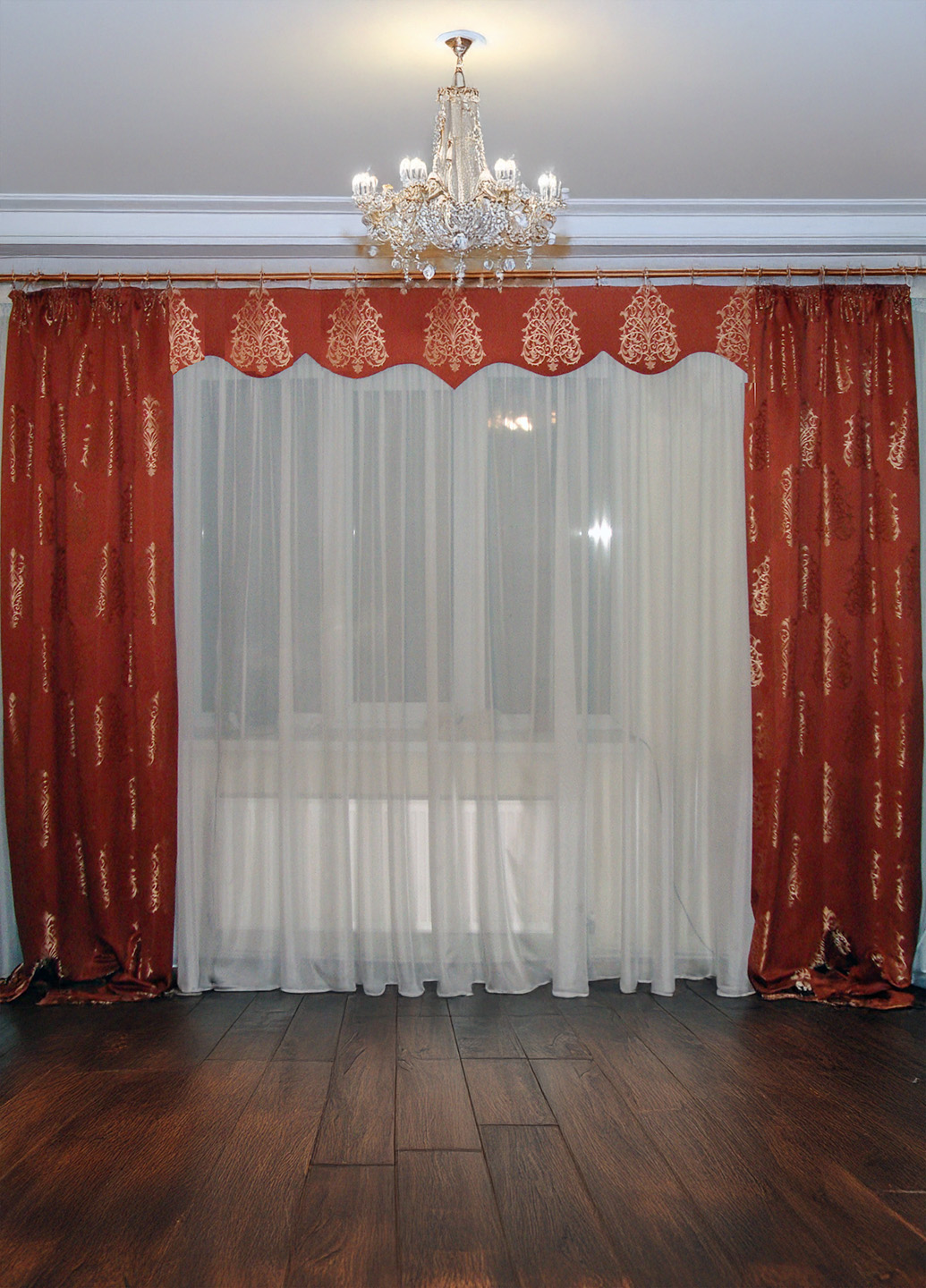 Жорсткий ламбрекен з  шторами терракот, 3м  (140_2ж)