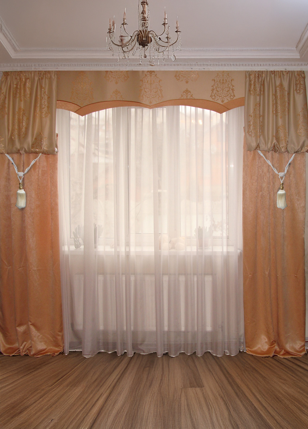 Комплект штор з китицями та ламбрекеном
