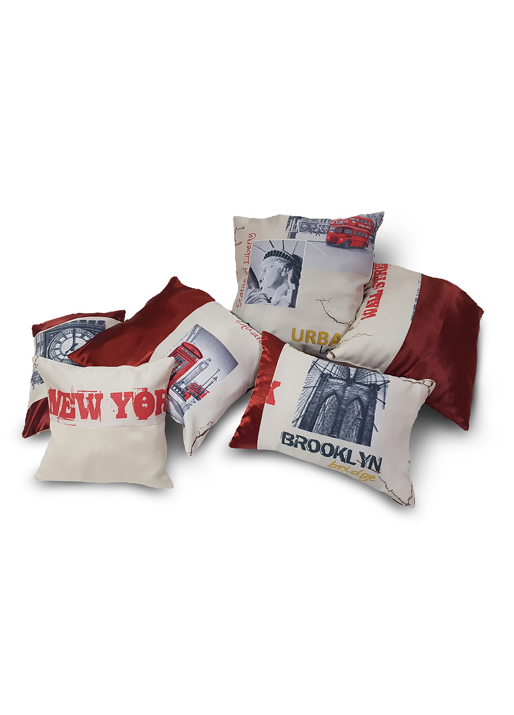 Комплект подушок з написами та малюнками відомих місць Америки