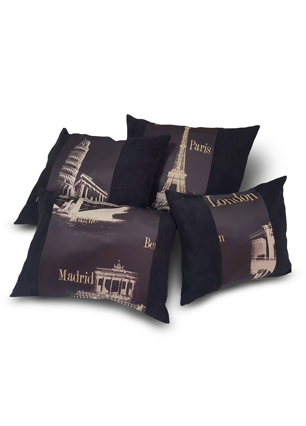 Комплект подушок Міста, чорні 4 шт. (п_0658)
