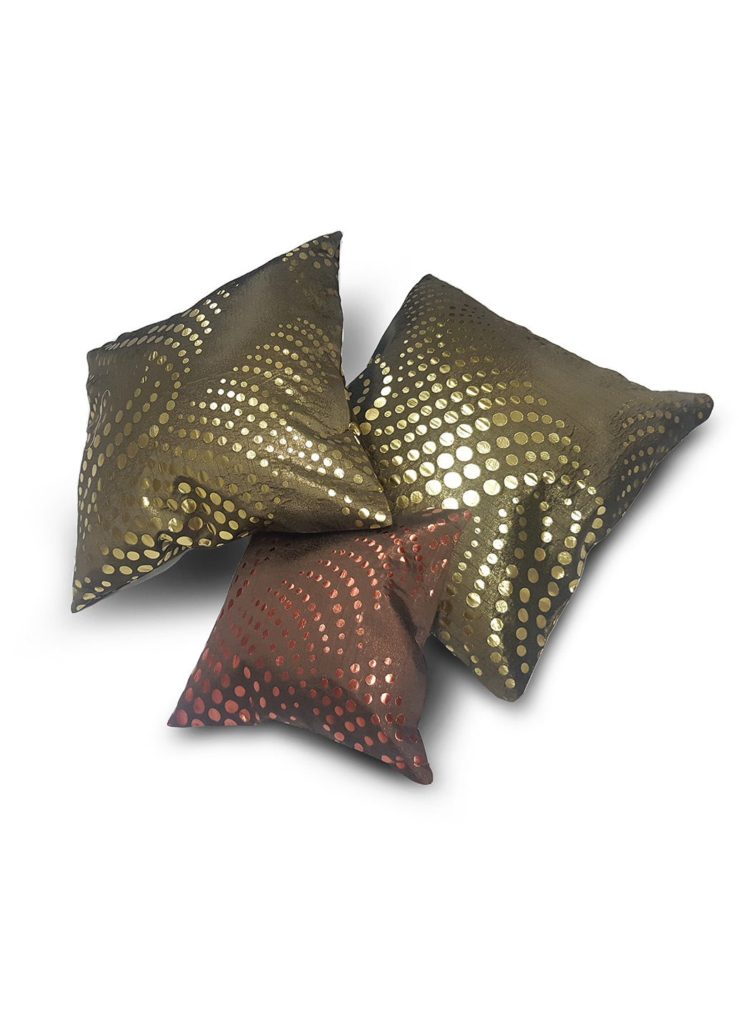 Комплект подушок Горошек, оливкові з салатним 3шт (п_0693)