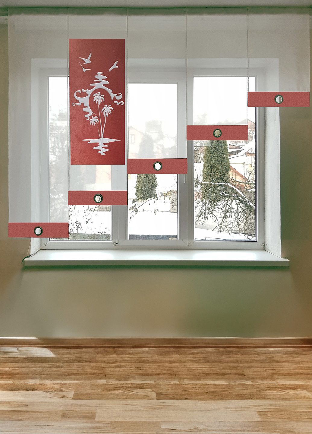 Японські панельки Пальма, кораловий, 2м (28_7п)