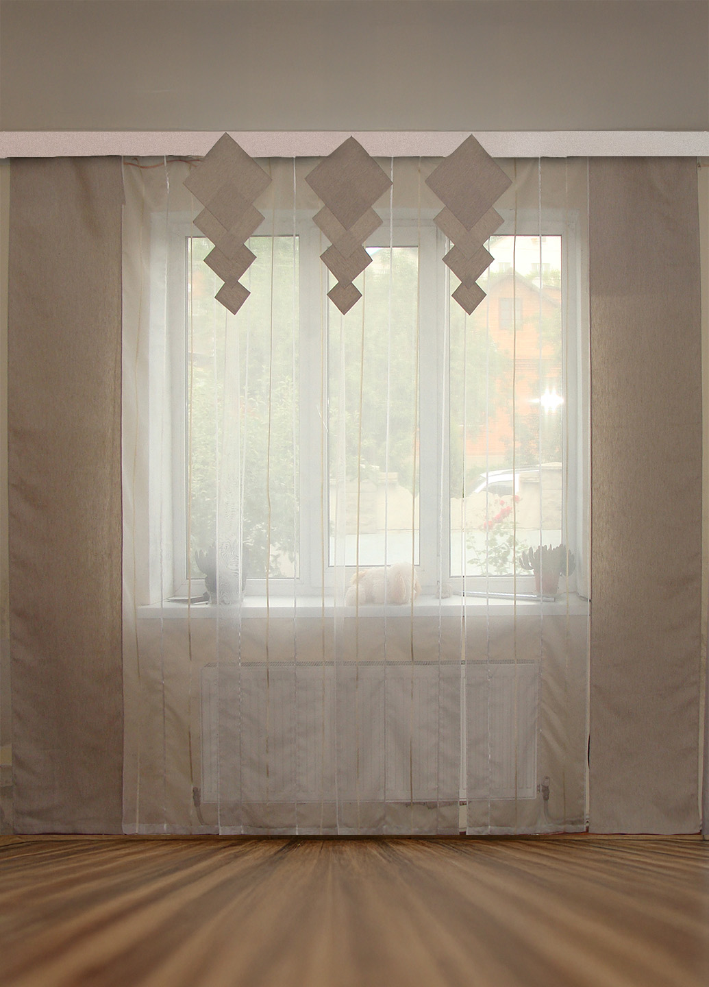 Комплект панельних штор і тюль Firanka Natural 6шт карниз 300см молочний (20_7т)