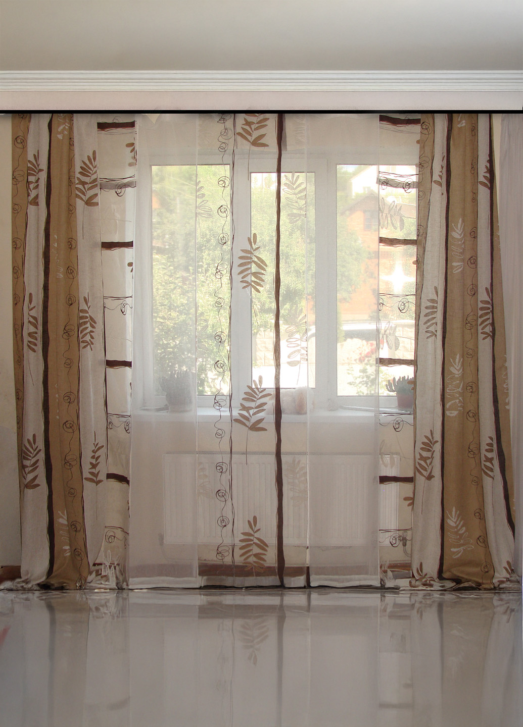 Комплект штор і панельних тюль Firanka Льон 7шт карниз 300см бежевий (20_8т)