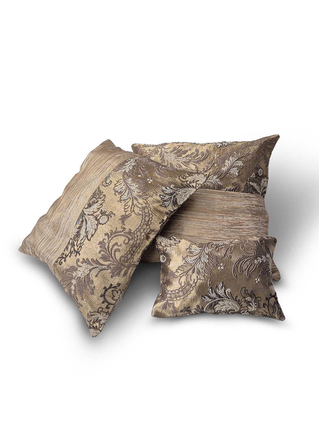 Комплект декоративних подушок Firanka Plants 42х42см 2шт   27х19см 1шт  солом'яний і золотий (п_0834)
