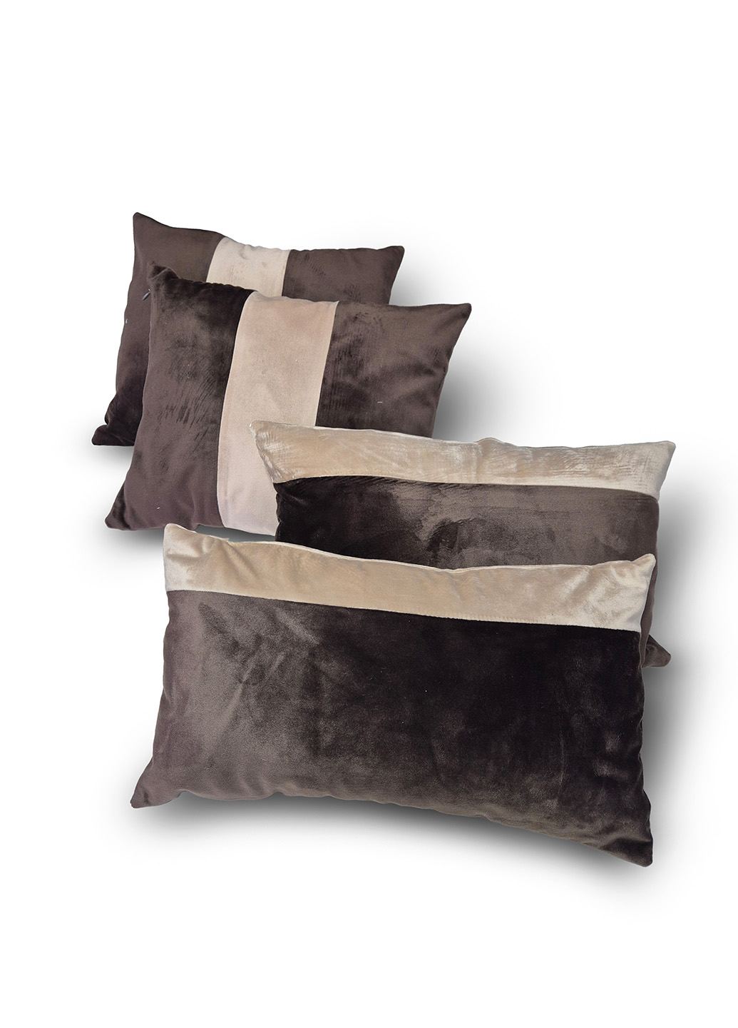 Комплект декоративних подушок Firanka Simple оксамит 40х30см 2шт, 40х23см 2шт  шоколадний з мокко (п_0842)