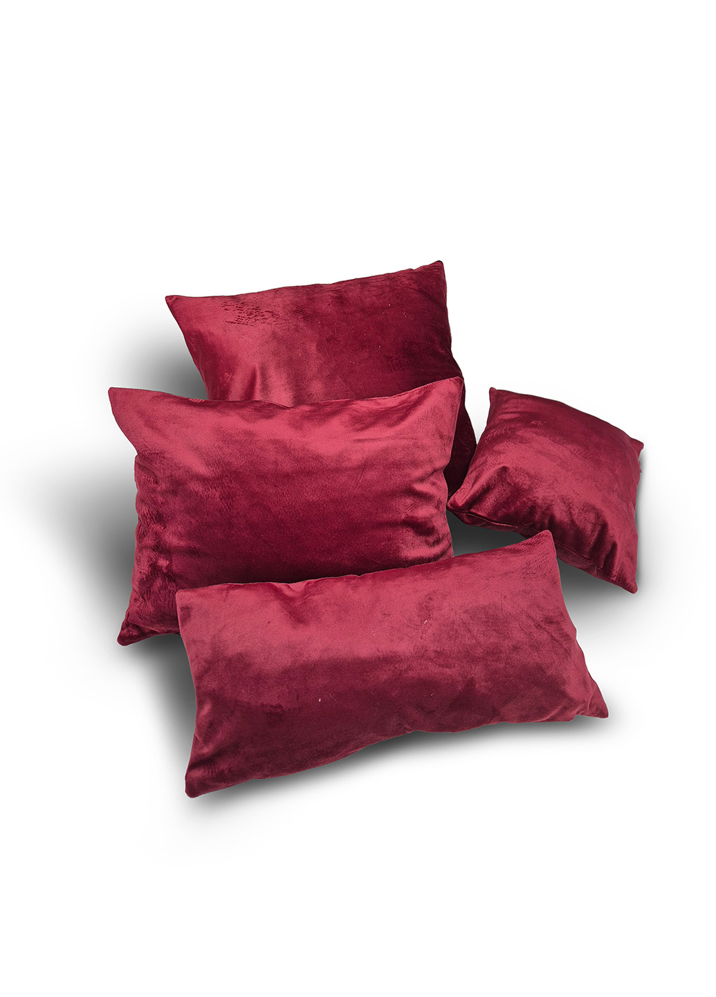 Комплект декоративних подушок Firanka Simple оксамит 38х38см 1шт, 38х28см 1шт, 30х24см 1шт, 38х20см 1шт бордовий (п_0851)  