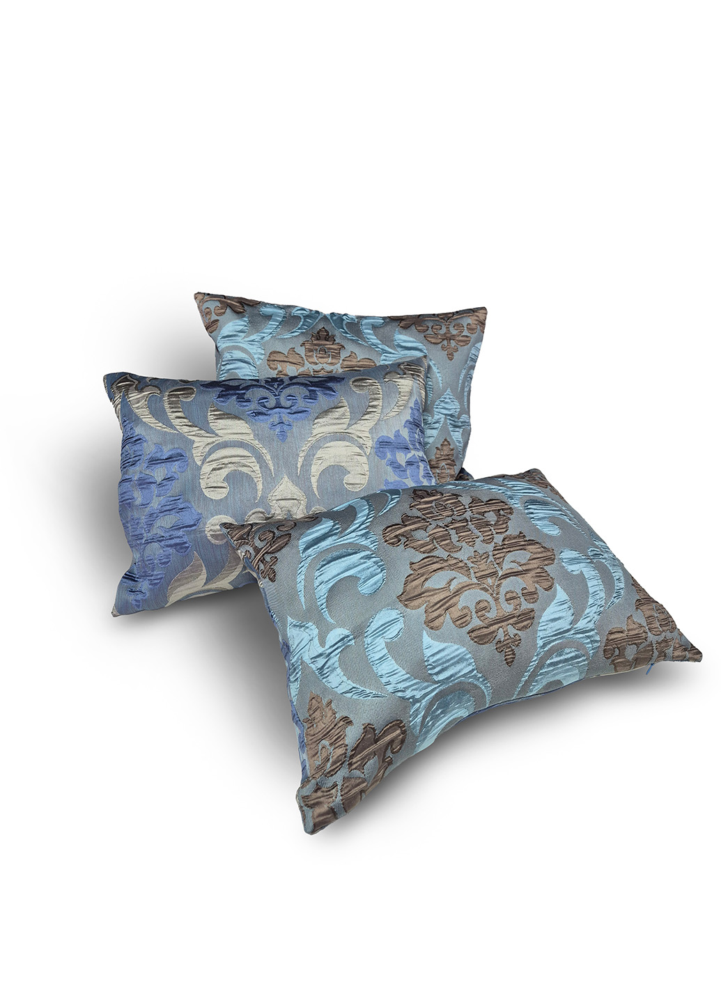 Комплект декоративних подушок Firanka Damask 47х35см 3шт блакитний з бірюзовим і бронзовим (п_0853) 