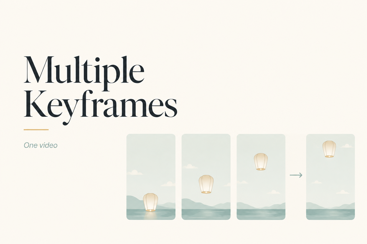 Multiple keyframes showing a lantern sequence turning into one AI video