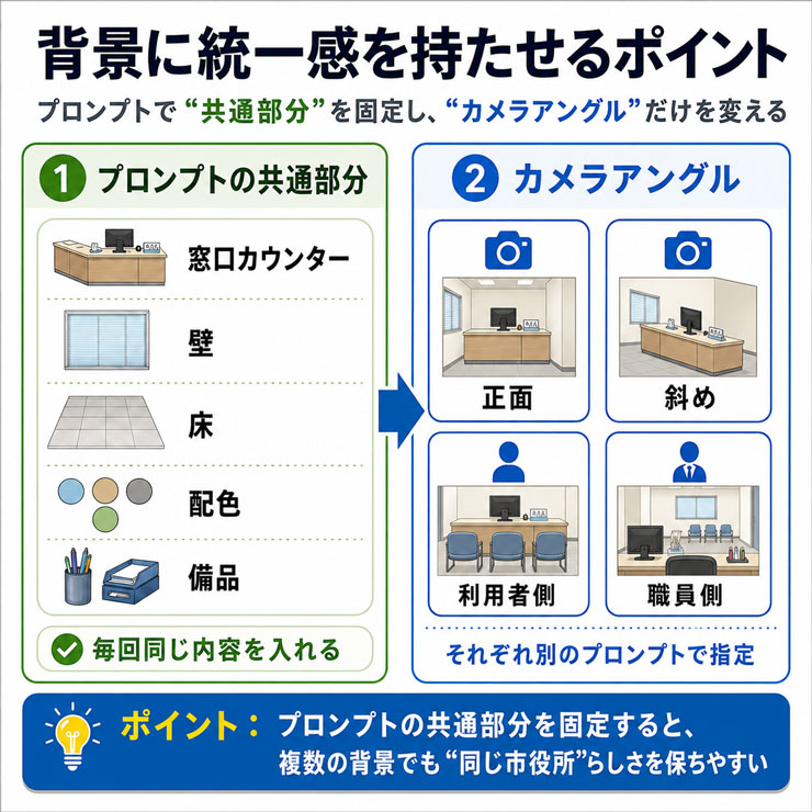 市役所背景の共通プロンプト例