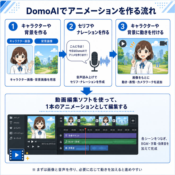 DomoAIで4コマ漫画風アニメーションを作る流れ