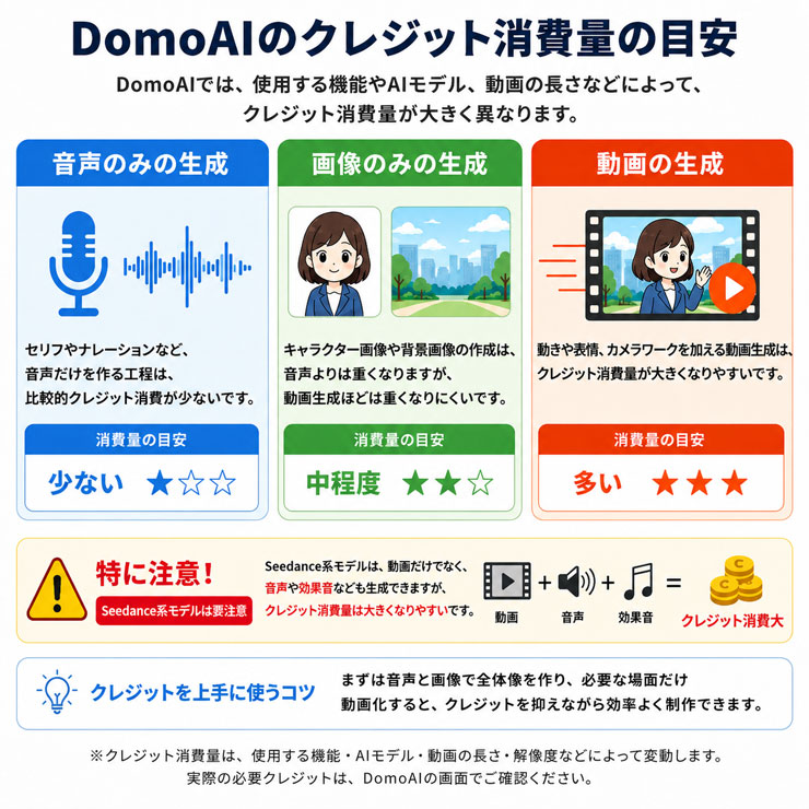 DomoAIの料金とクレジット消費の説明画面