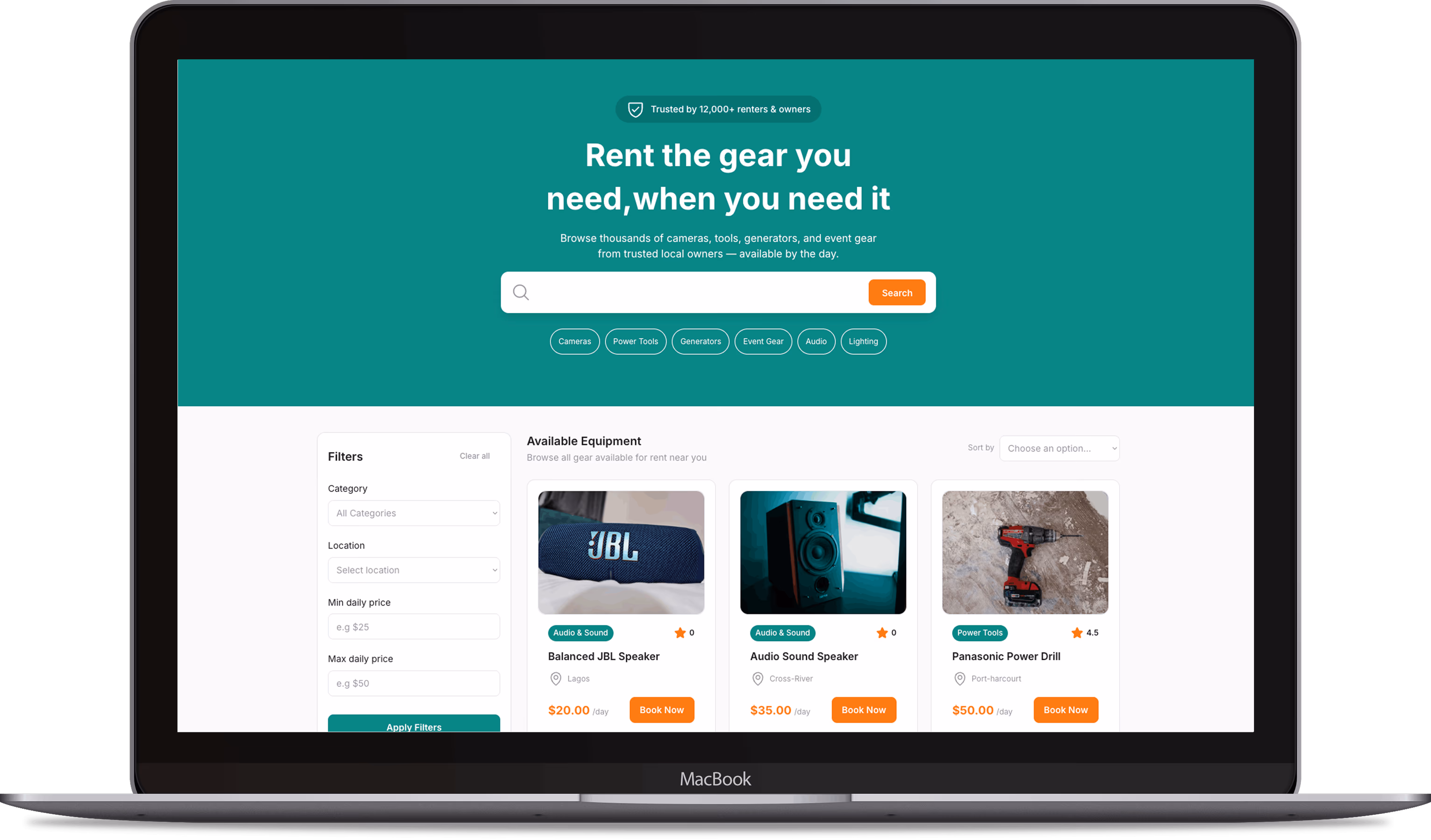 Rentgear display mockup