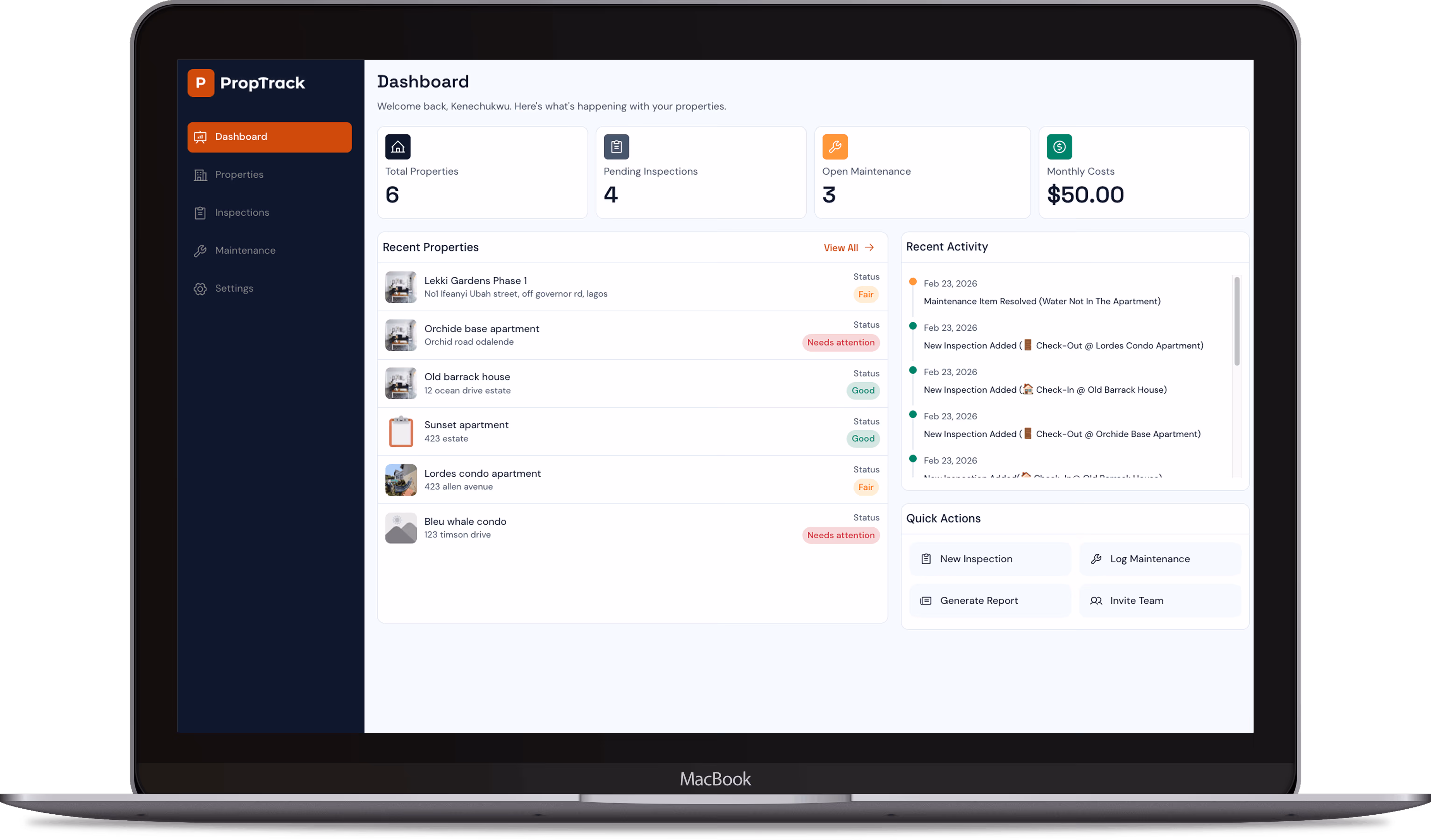 Proptrack display mock up