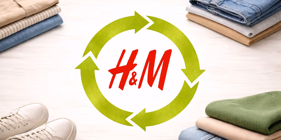 Folded clothes around H&M circular logo.