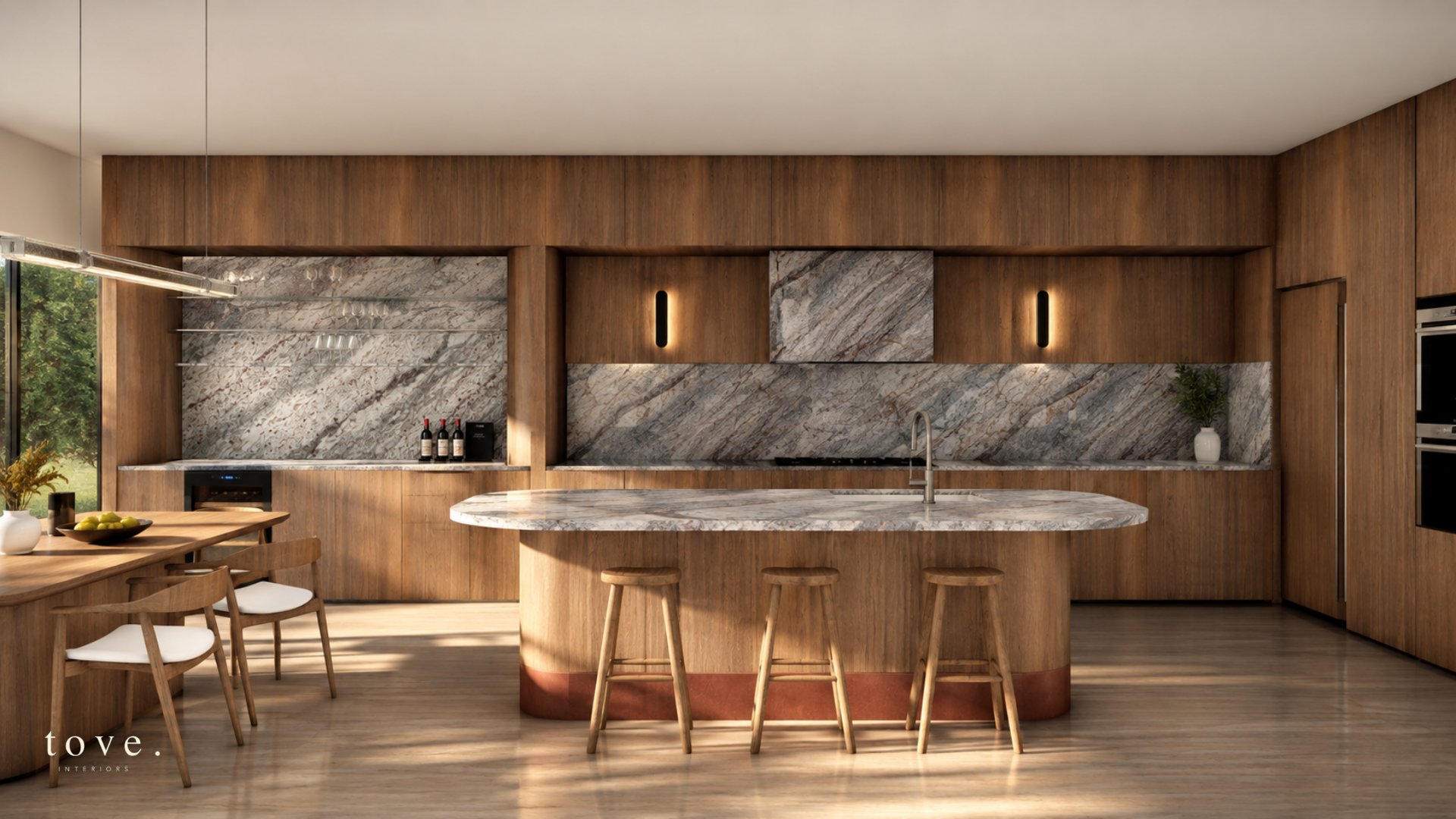 Fremantle kitchen with full-height timber joinery and natural stone splashback