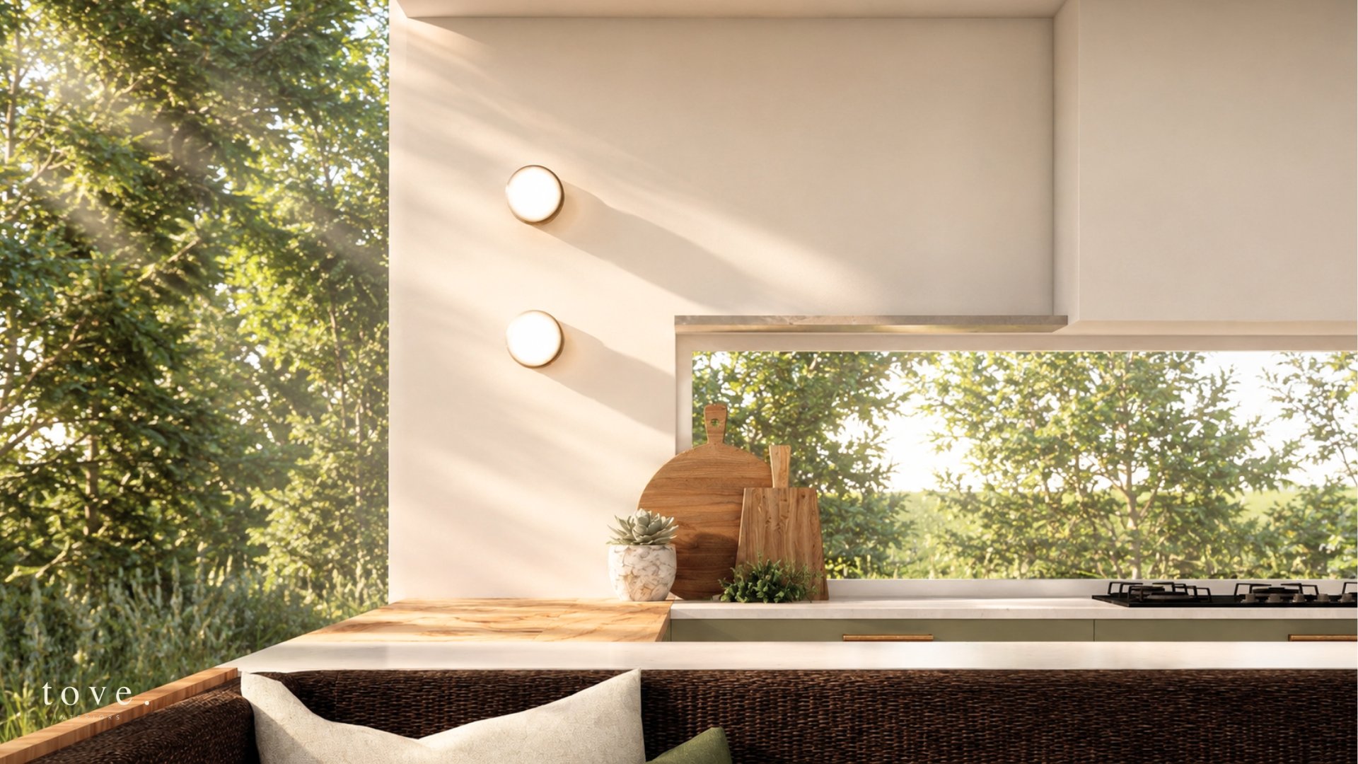 Keilor East kitchen glass splashback framing the garden