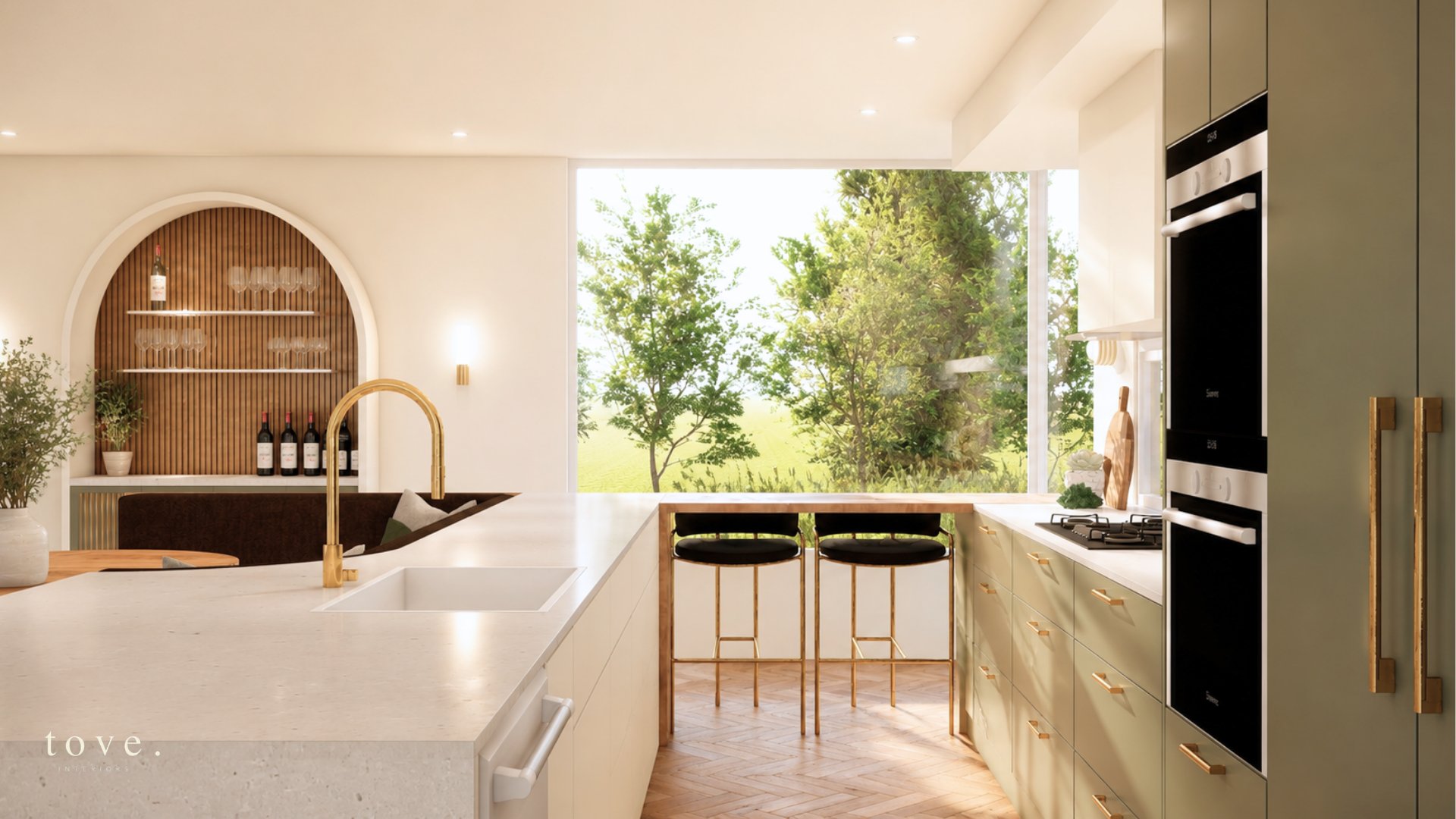 Keilor East kitchen breakfast bar overlooking the garden