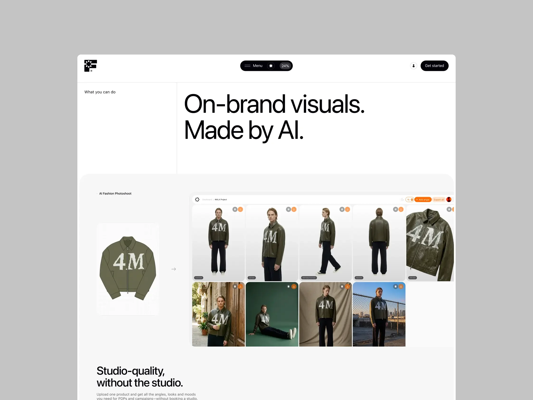 Fourmula.ai turning one product shot of a jacket into on-brand AI model photos
