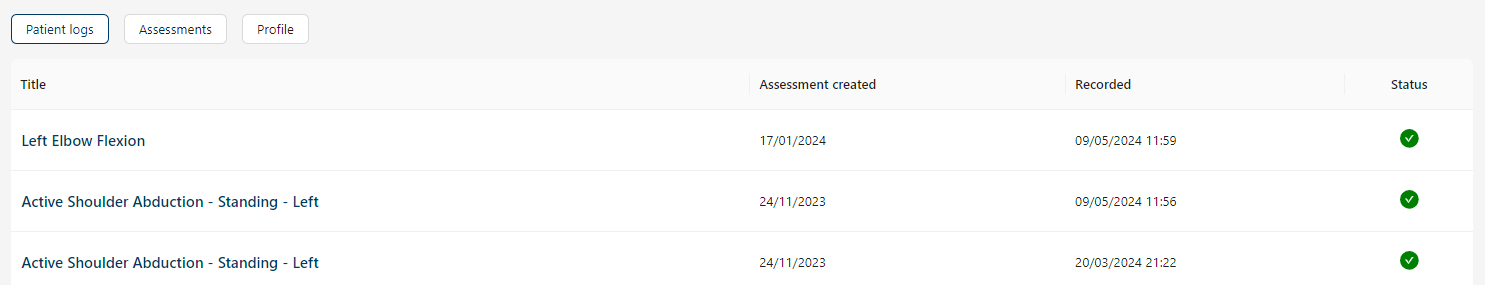 Patient logs page