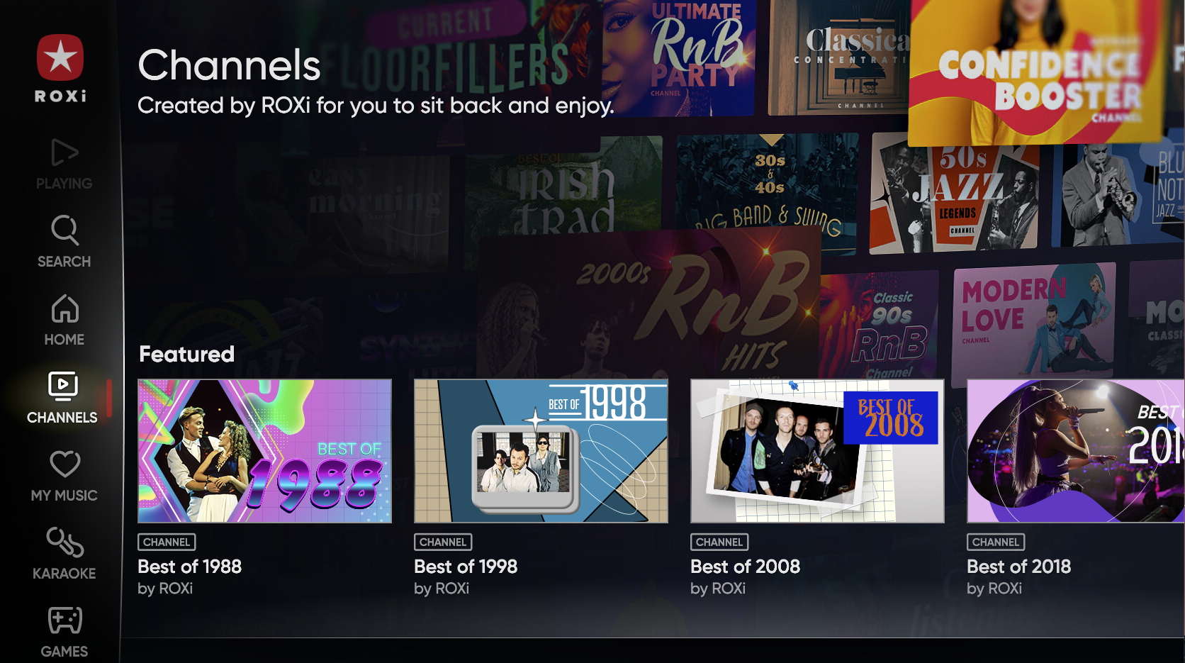 The Channels screen of the Roxi platform