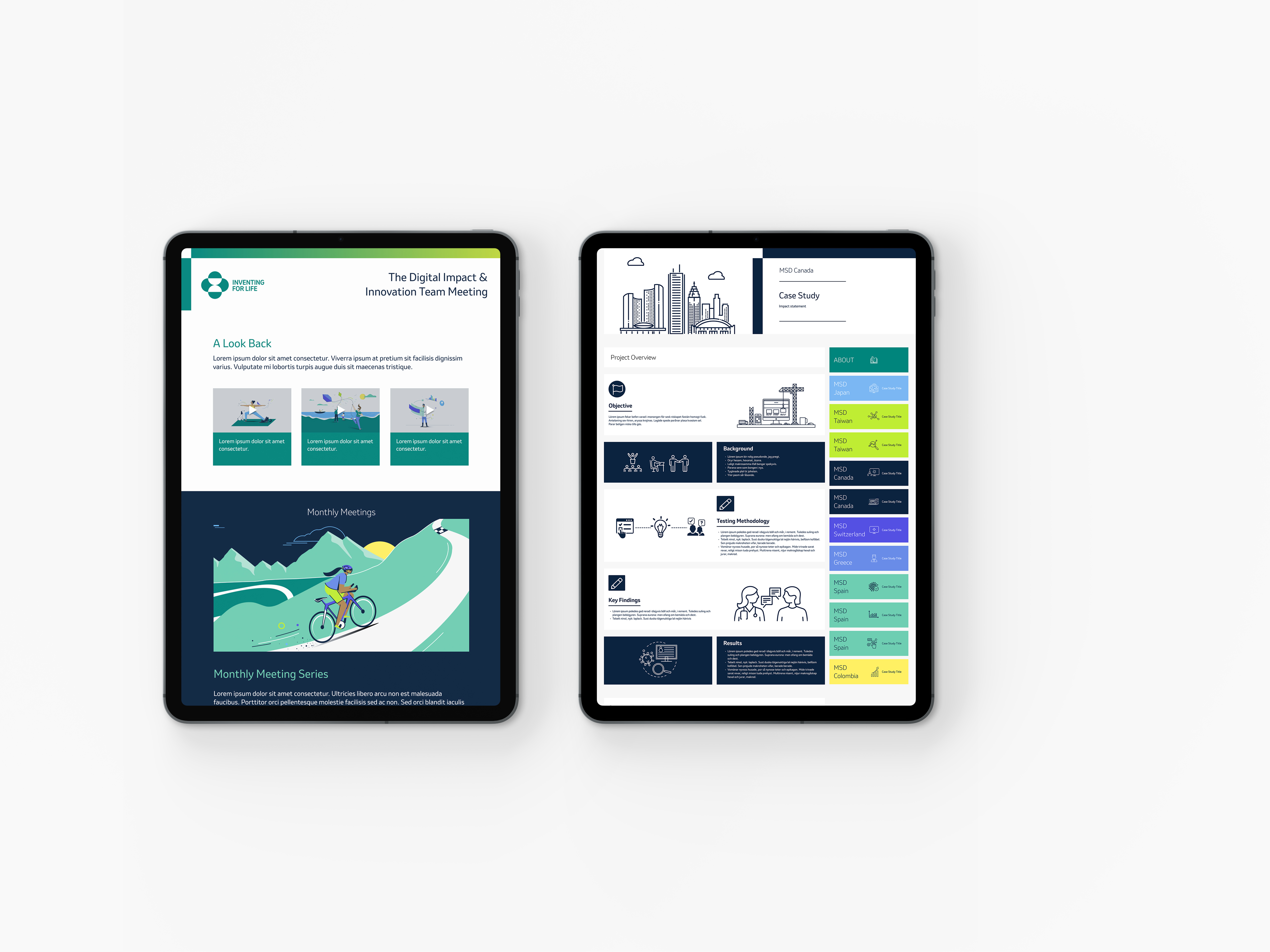 Two Ipads showing internal communication screens of data driven insights