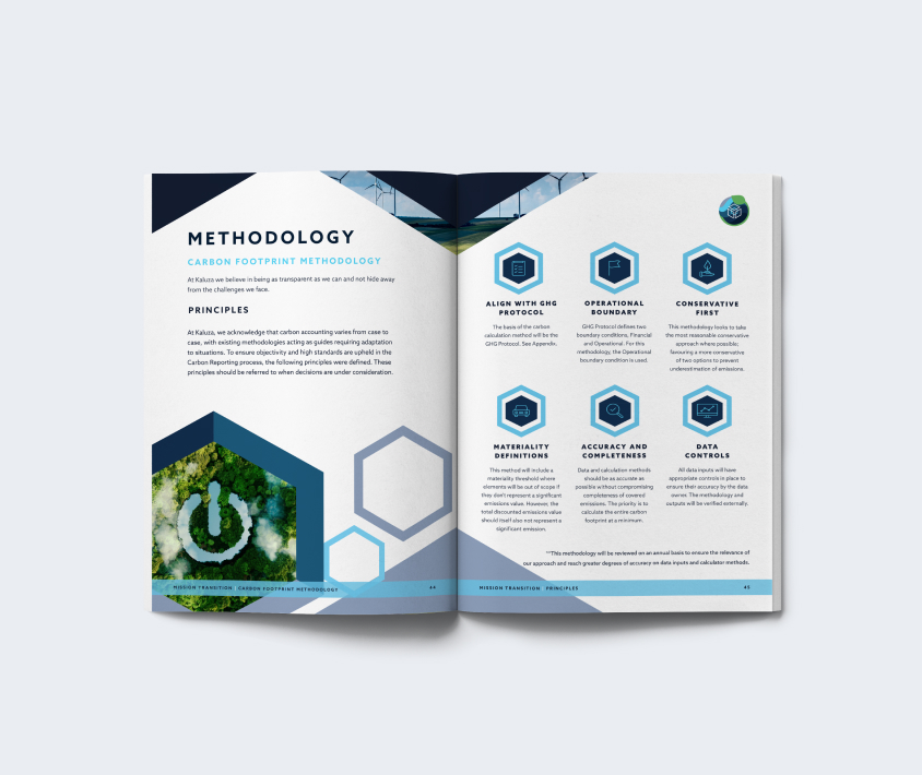 an open brochure on a white background