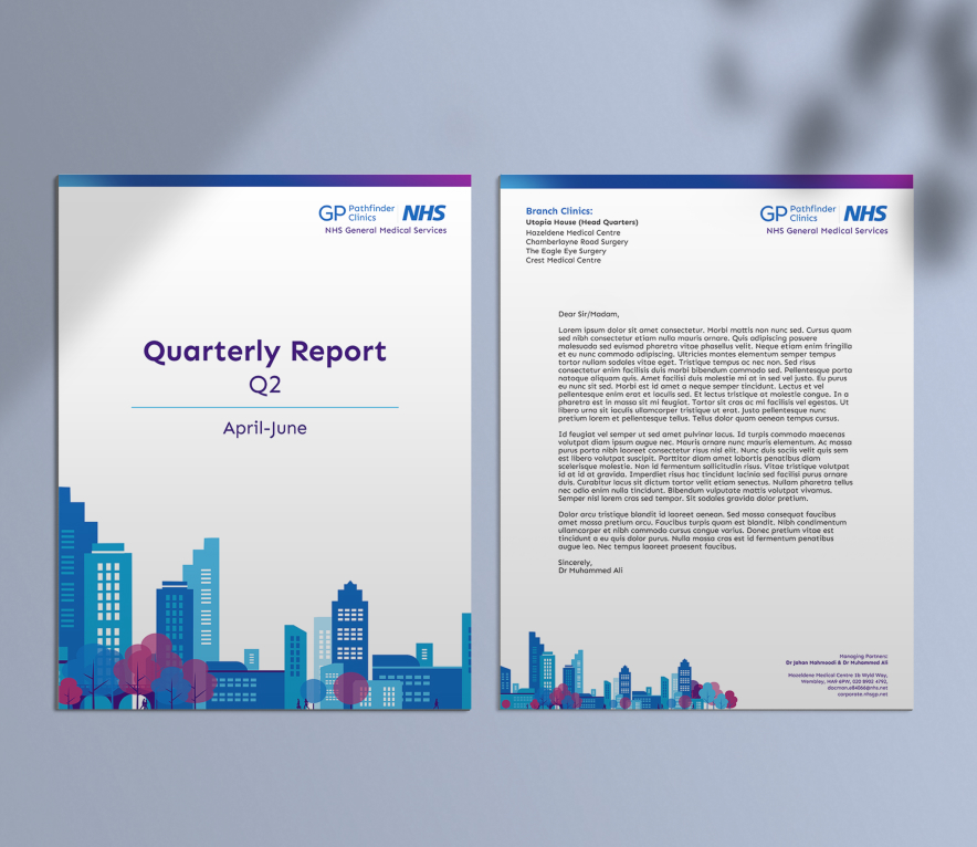 Branded quarterly report document on paper