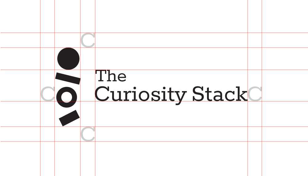 a black logo on white background with red lines showing the space between elements in the logo