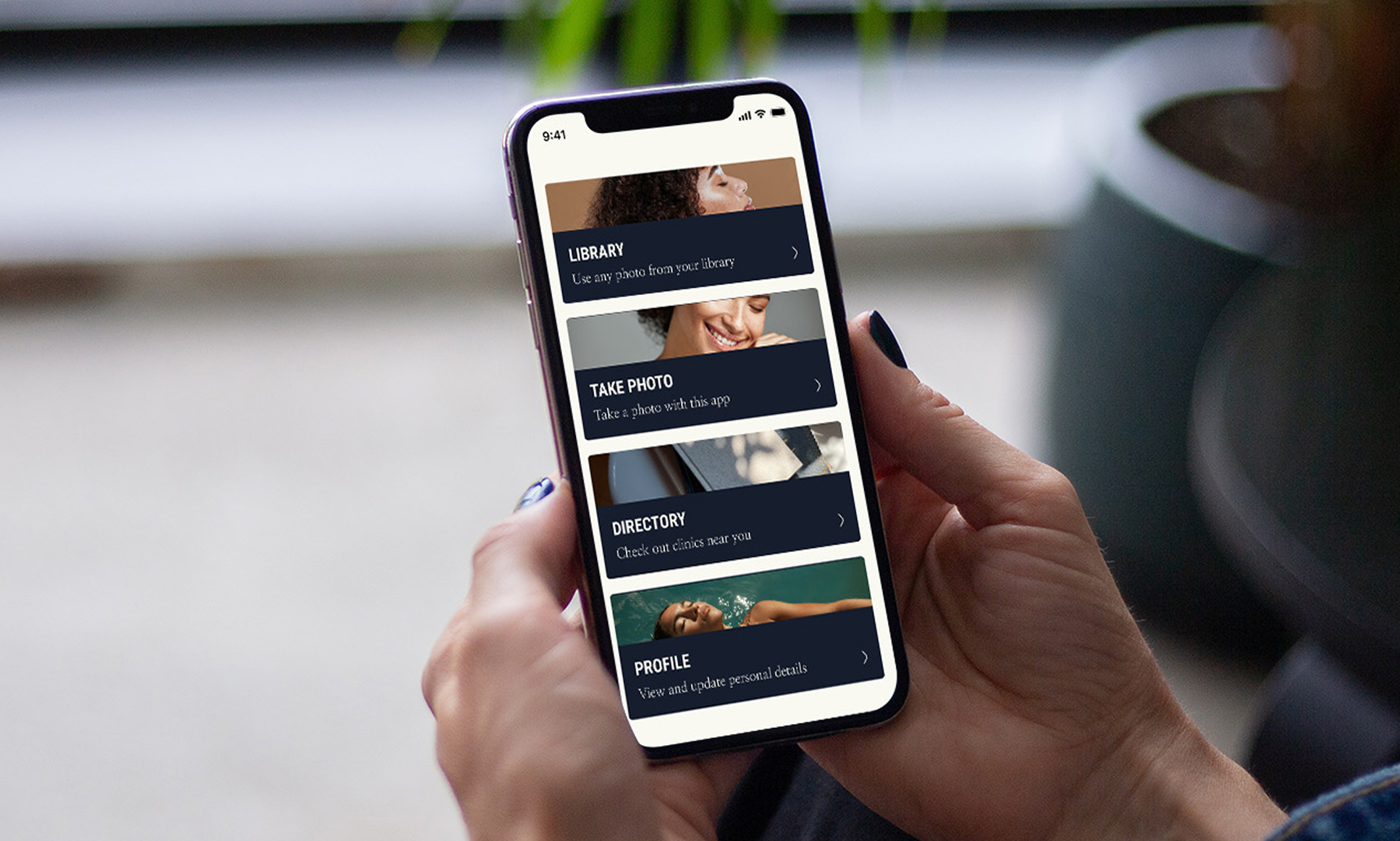 a woman holding the ReMuse app open on a phone