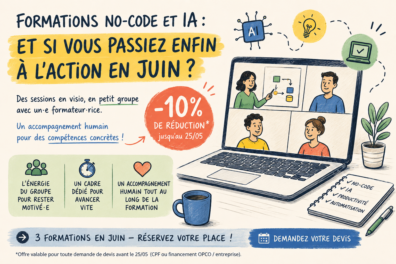 Formations no-code et IA : et si vous passiez enfin à l’action en juin ?
