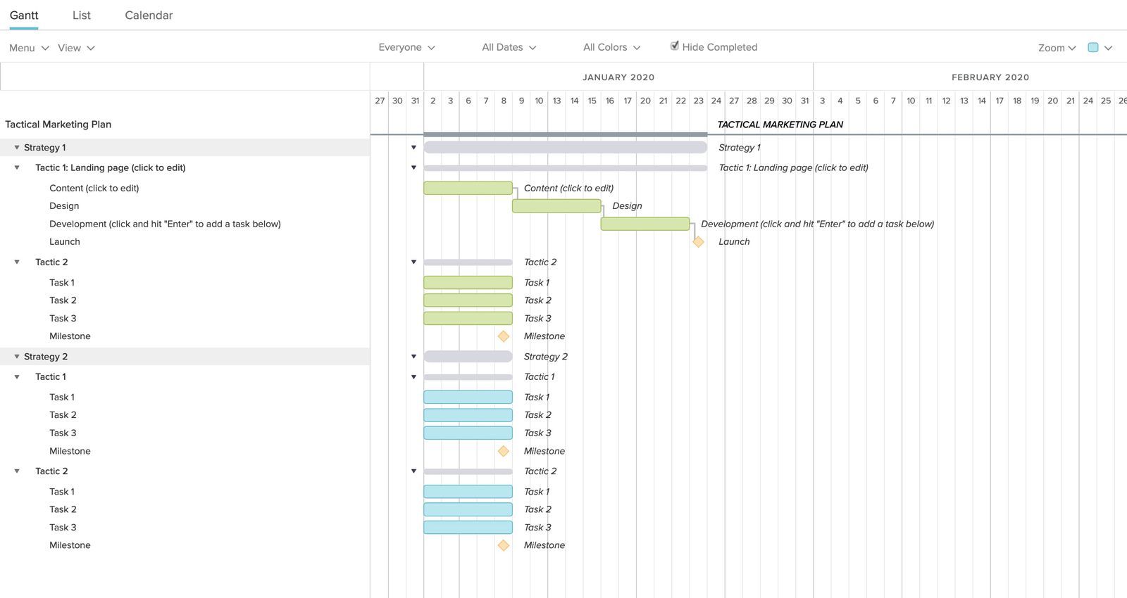 Tactical Marketing Plan Template & Example | TeamGantt