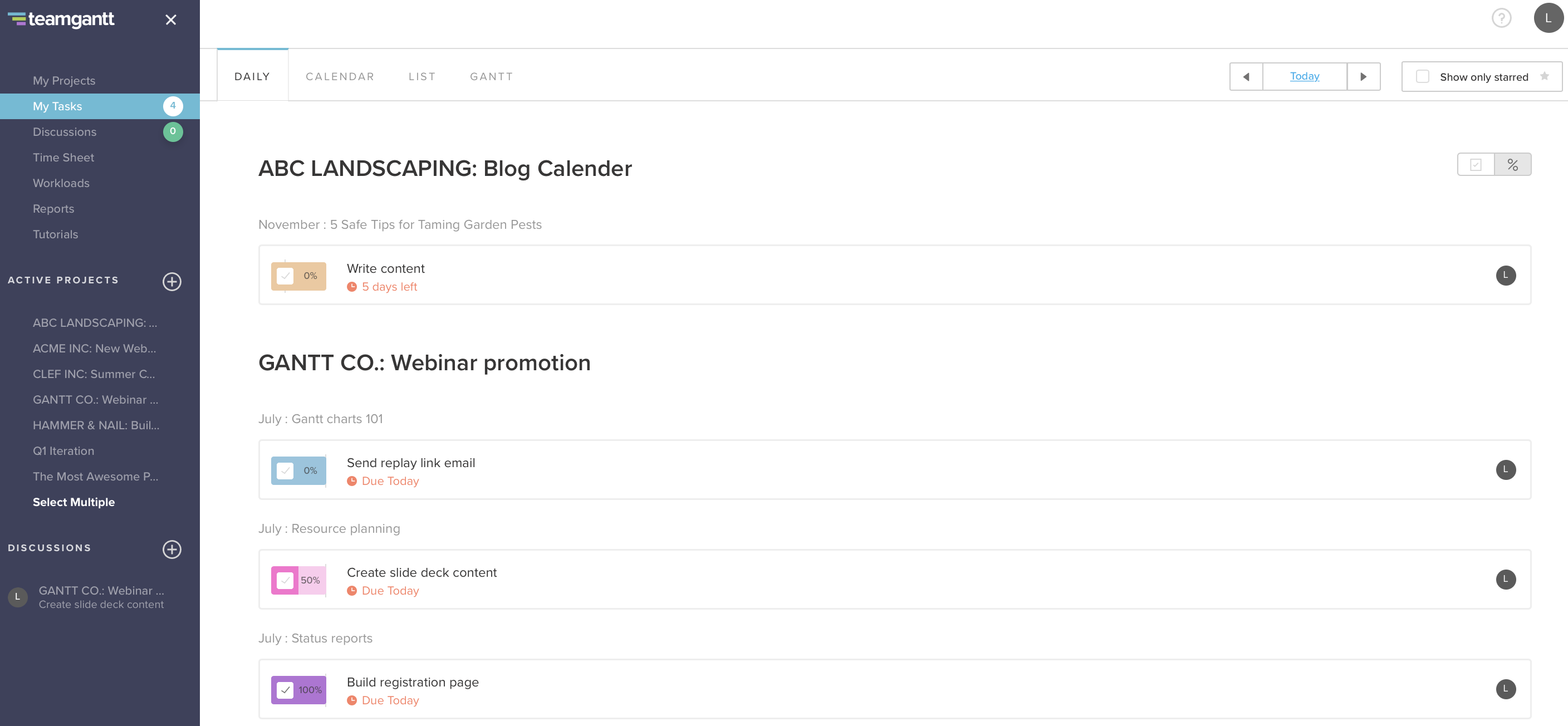 Track daily gantt chart tasks