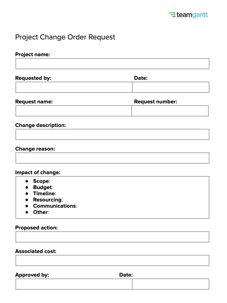 Downloadable template for project change request form