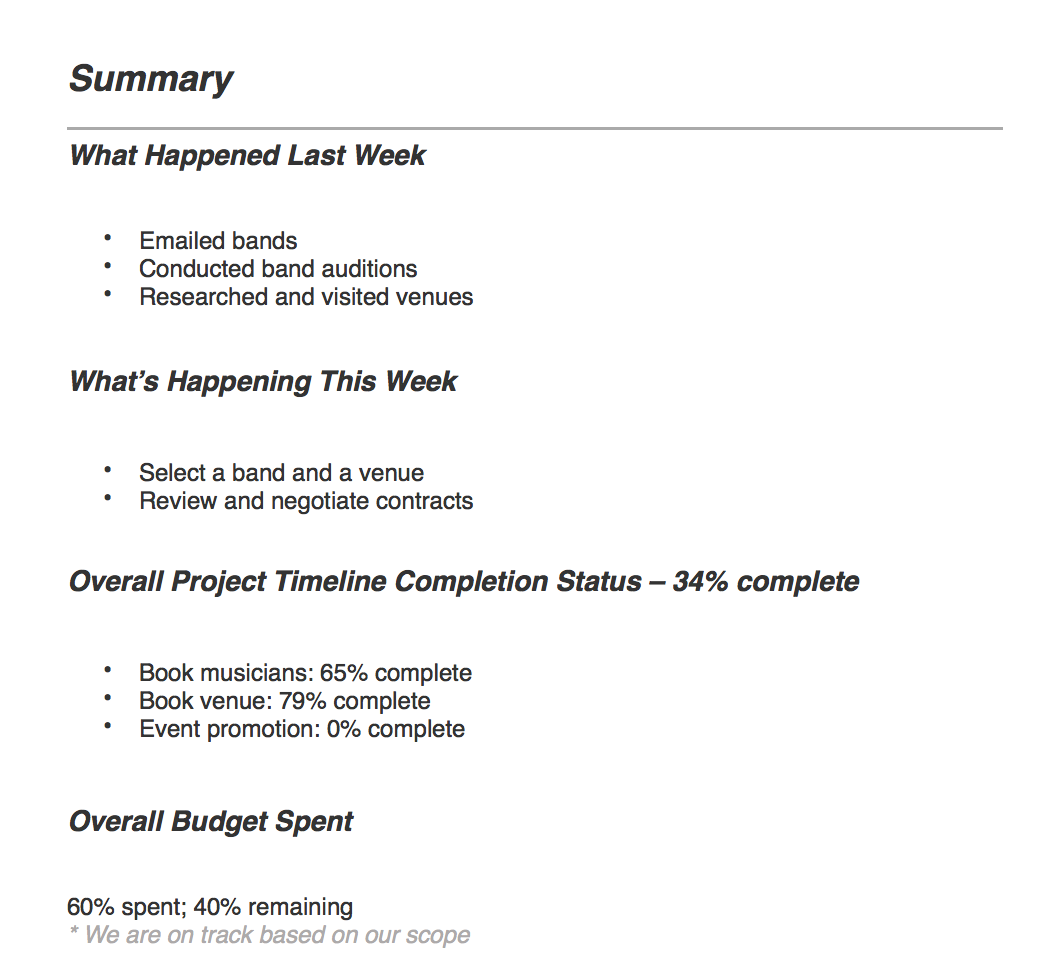 Status report example