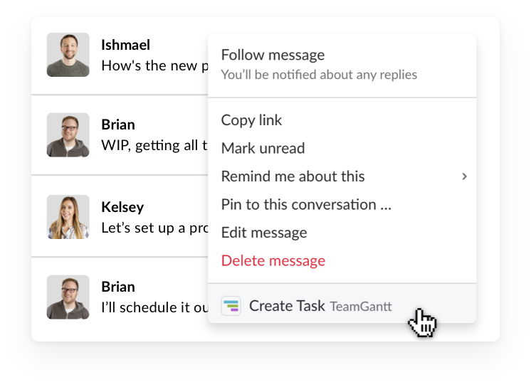 Create TeamGantt task using Slack actions