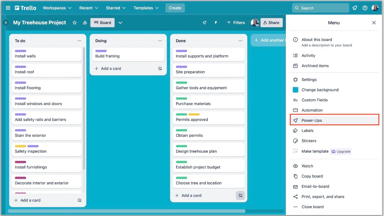 Power-Ups option in the Trello menu