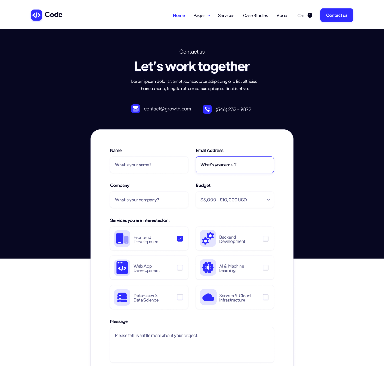 Code - Contact Us page - Development Agency Webflow Template