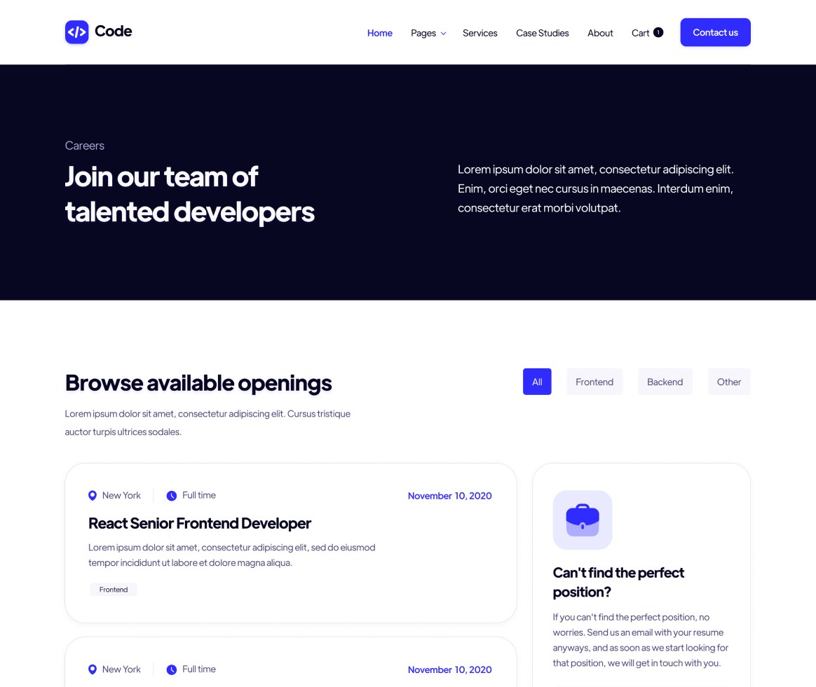 Code - Careers page - Development Agency Webflow Template