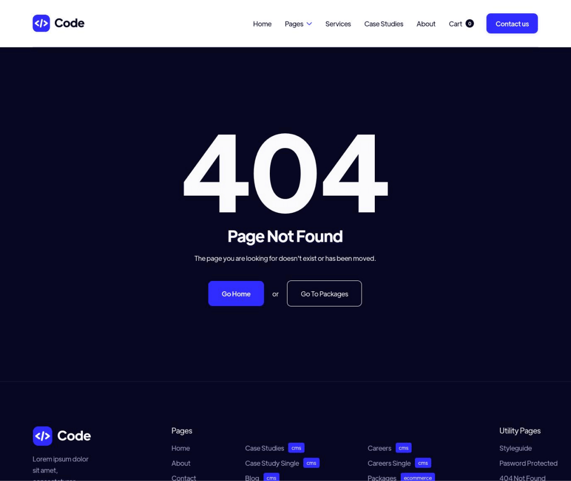 Code - 404 not found page - Development Agency Webflow Template