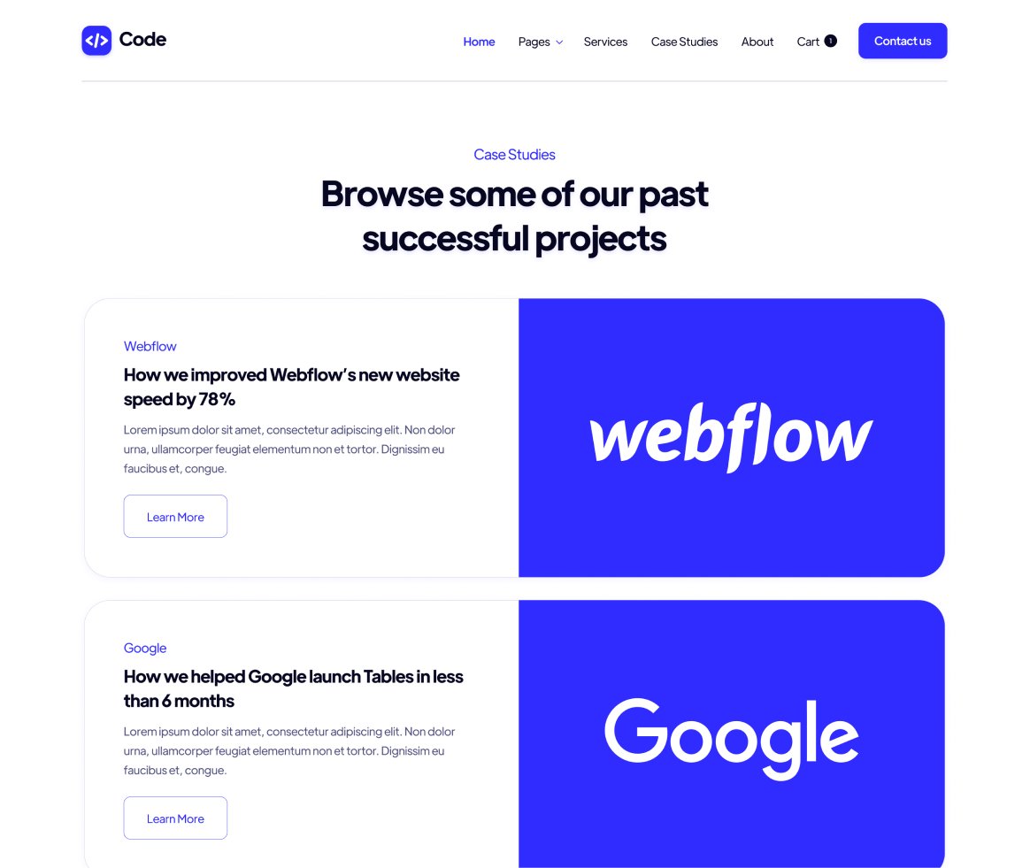 Code - Case Studies page - Development Agency Webflow Template