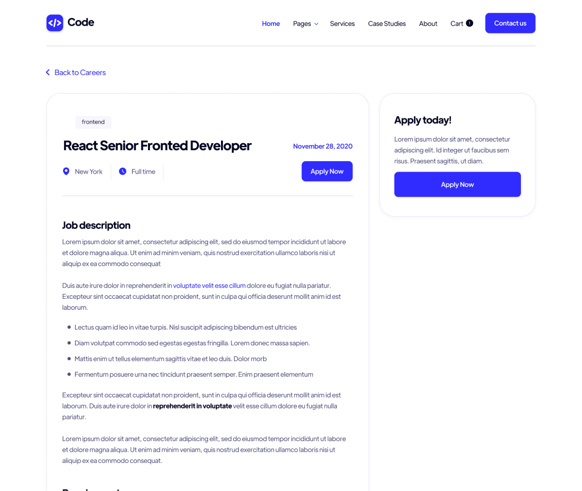 Code - Careers Single page - Development Agency Webflow Template